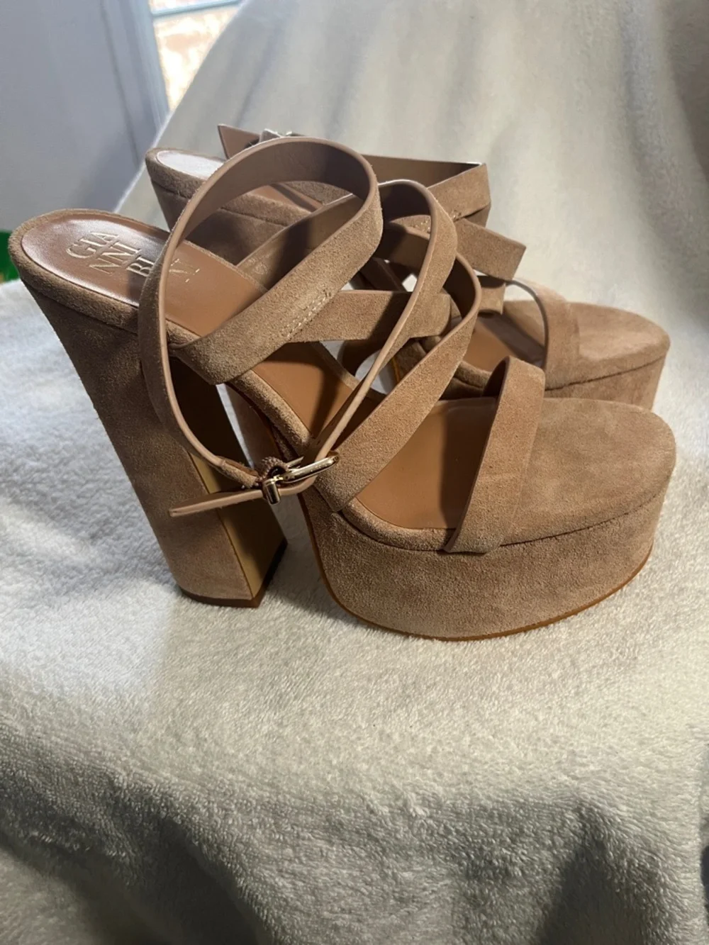 Gianni Bini Beige Suede Strappy Platform Sandal